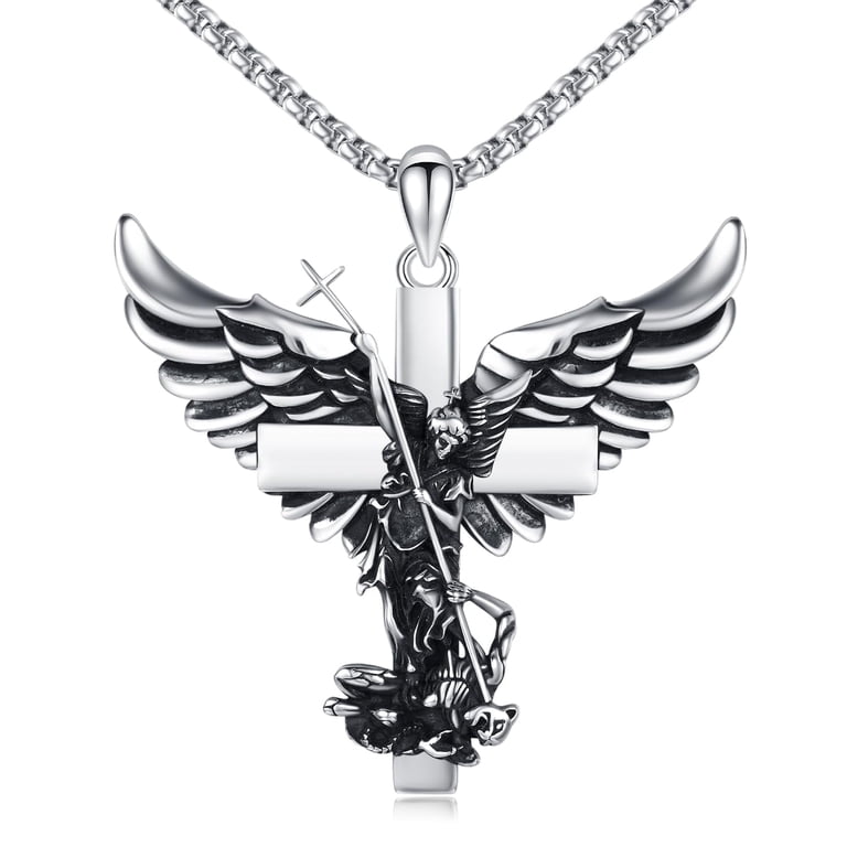 Coachuhhar St Michael 925 Sterling Silver Pendant, Angel Wings
