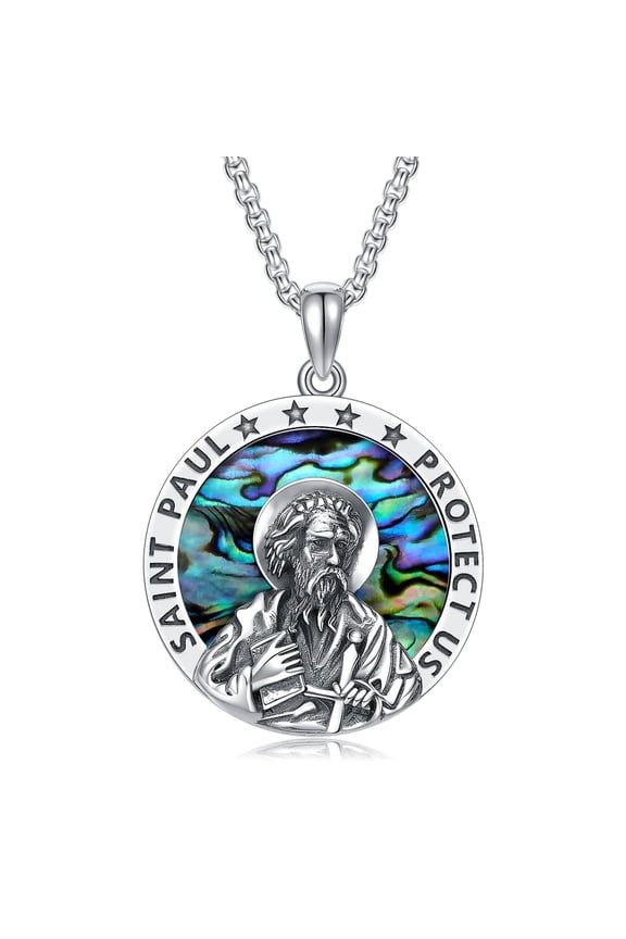 St Paul Necklace for Women Men 925 Sterling Silver Saint Paul Round Medal Pendant Necklace Protection Medallion Catholic Jewelry Gifts with 22" Chain