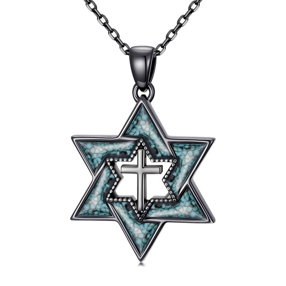 Coachuhhar Star of David Necklace 925 Sterling Silver Turquoise Black Jewish Star Pendant Judaica Hanukkah Jewelry Gifts for Women Men