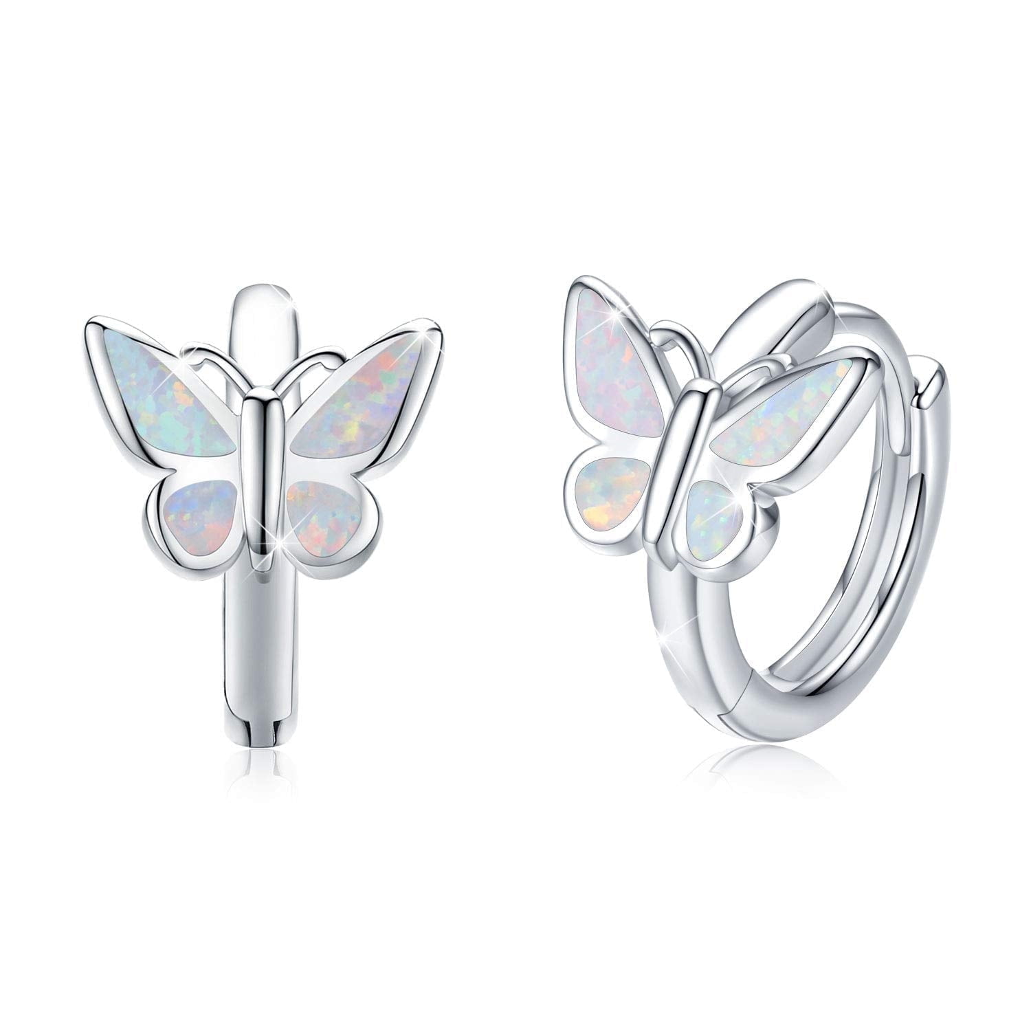 Coachuhhar Sterling Silver Butterfly Earrings Hypoallergenic Opal Butterfly Hoop Earrings Small Huggie Cartilage Hoop Earrings Butterfly Jewelry Gift for Women