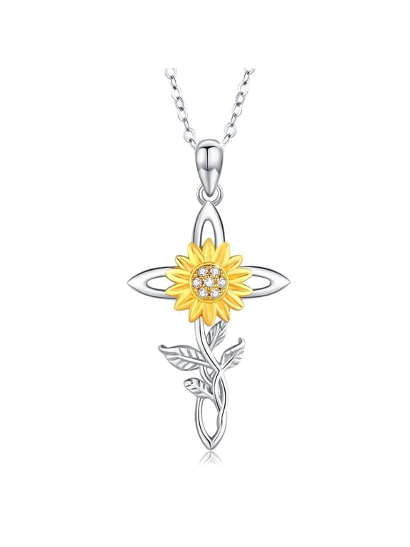 Sunflower Cross Necklace 925 Sterling Silver You Are My Sunshine Cross Pendant Sunflower Jewelry Gifts for Women