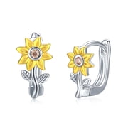 Coachuhhar Sunflower Hoop Earrings, Hypoallergenic, Sterling Silver, Includes Gift Box, 11mm