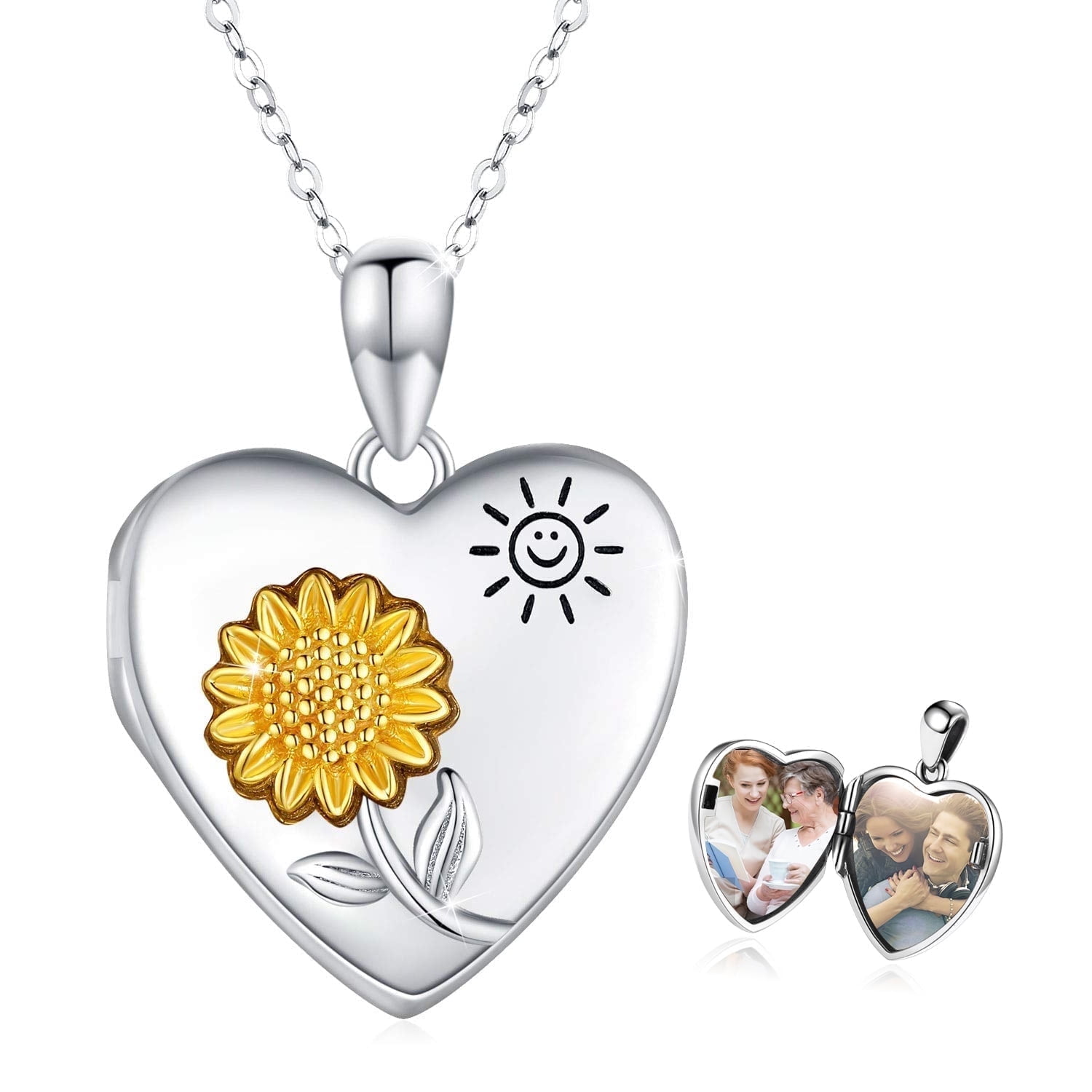 Coachuhhar Sunflower Locket Necklace for Women 925 Sterling Silver Heart Locket Necklace That Holds Pictures You are My Sunshine Necklace Sunflower Jewelry Gifts for Mother's Day