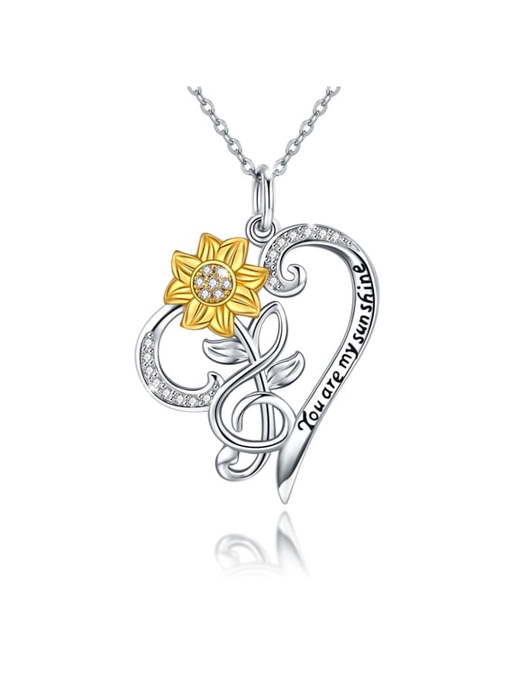 Sunflower Note Necklace Sterling Silver You are My Sunshine Necklace Heart Sunflower Necklace Musical Note Necklace Sunflower Jewelry Gifts for Women