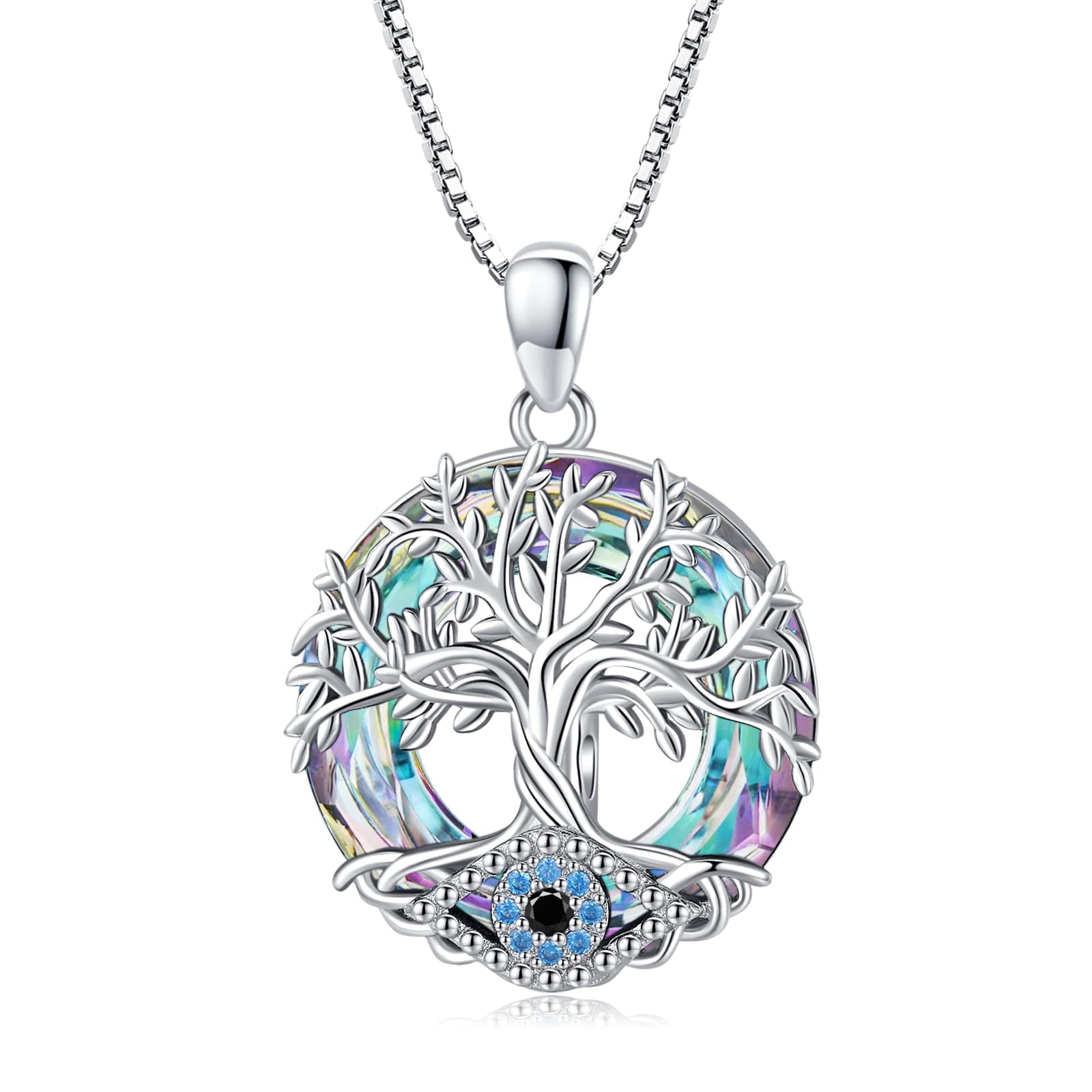 Coachuhhar Tree of Life Necklace 925 Sterling Silver Evil Eye Necklace with  Crystal Pendant Necklace Tree of Life Jewelry Gifts for Women Men Girls