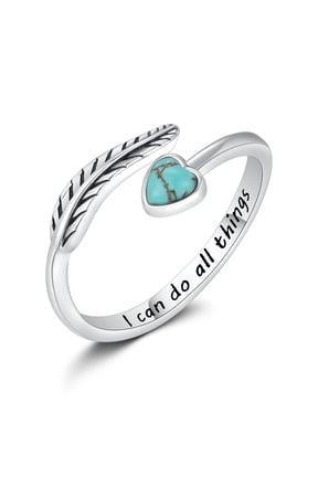 Turquoise Feather Ring 925 Sterling Silver Adjustable Ring Western Thumb Rings Vintage Jewelry Gifts for Women