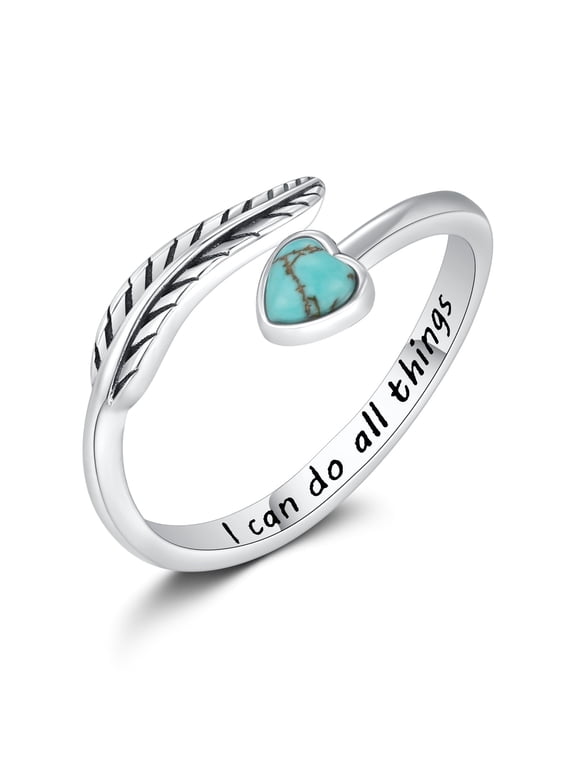 Turquoise Feather Ring 925 Sterling Silver Adjustable Ring Western Thumb Rings Vintage Jewelry Gifts for Women