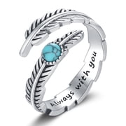 Coachuhhar Turquoise Feather Ring 925 Sterling Silver Adjustable Ring Western Thumb Rings Vintage Jewelry Gifts for Women