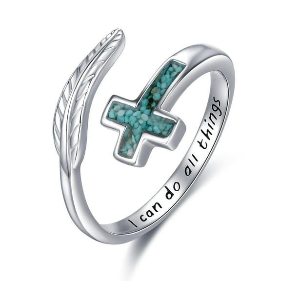 Coachuhhar Turquoise Feather Ring 925 Sterling Silver Adjustable Ring Western Thumb Rings Vintage Jewelry Gifts for Women
