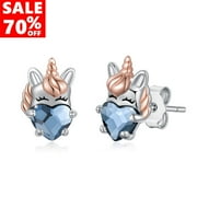Coachuhhar Unicorn Earrings for Girls 925 Sterling Silver Small Stud Unicorn Earrings Hypoallergenic Heart Crystal Earrings Cute Animal Earrings Unicorn Jewelry Gifts for Women