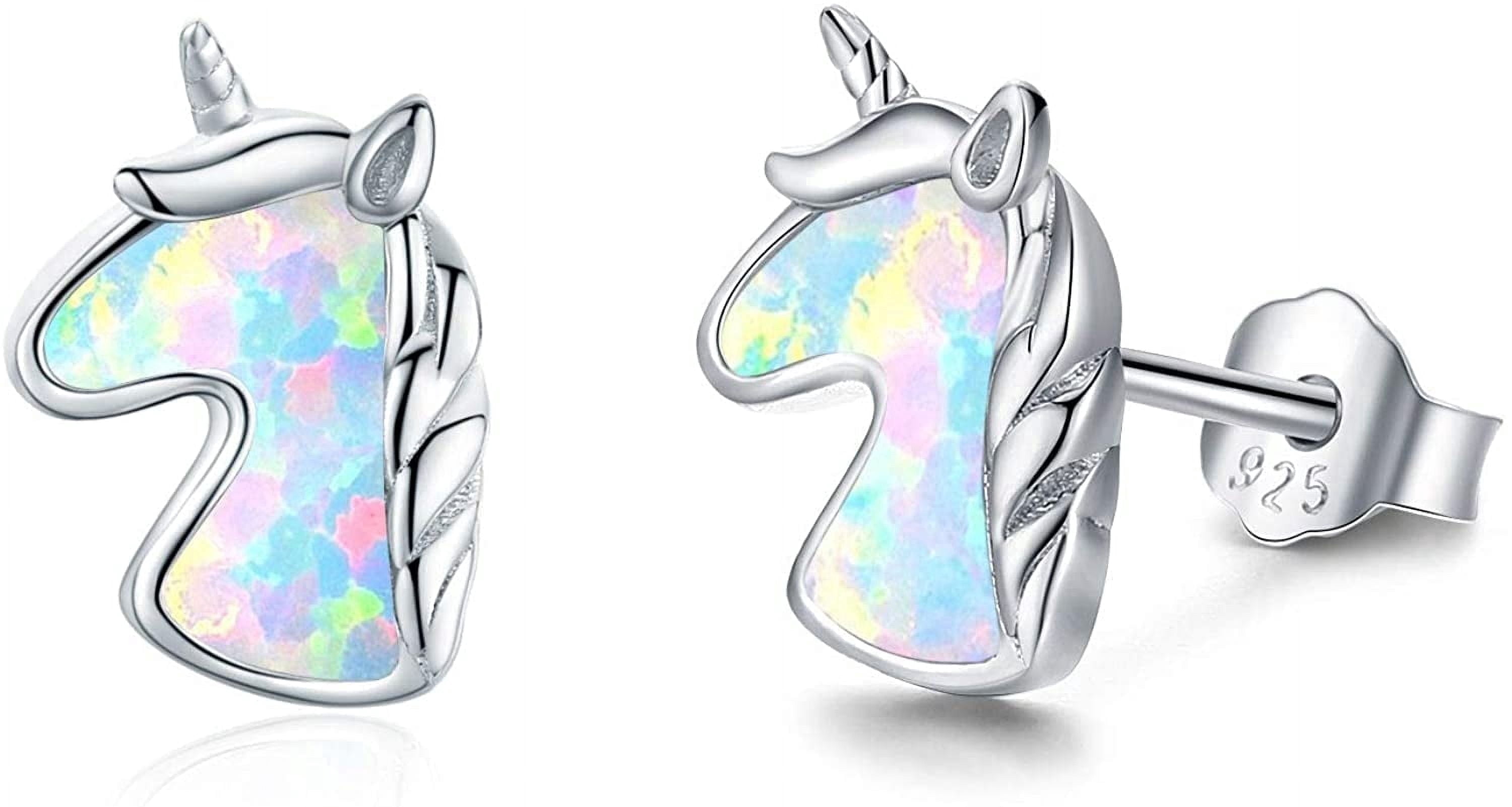 Coachuhhar Unicorn Earrings for Women 925 Sterling Silver Hypoallergenic Opal Unicorn Stud Earrings Cute Animal Earrings Opal Jewelry Gifts for Unicorn Lover
