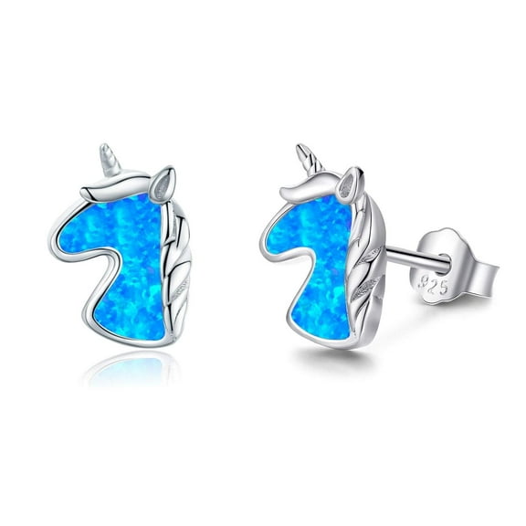 Coachuhhar Unicorn Earrings for Women 925 Sterling Silver Hypoallergenic Opal Unicorn Stud Earrings Cute Animal Earrings Opal Jewelry Gifts for Unicorn Lover