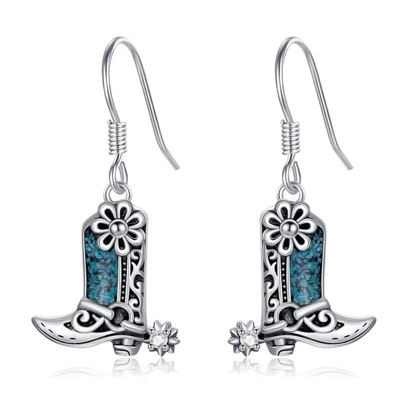 Coachuhhar Western Earrings for Women 925 Sterling Silver Cowboy Boots Turquoise Western Dangle Drop Earrings Country Jewelry Gifts for Cowgirl Cowboy