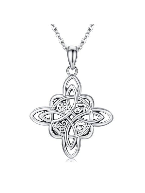 Witches Knot Necklace 925 Sterling Silver Celtic Knot Pendant Necklace Witch Jewelry Gifts for Women Mom Wife Her Birthday