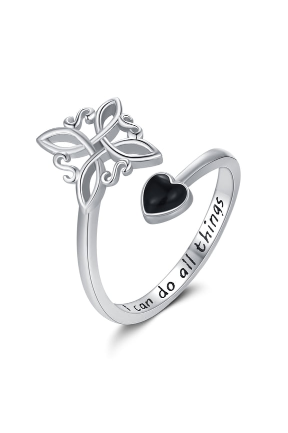 Witches Knot Ring 925 Sterling Silver Adjustable Black Onyx Witch Ring Celtic Knot Amulet Wiccan Pagan Protection Jewelry Gifts for Women