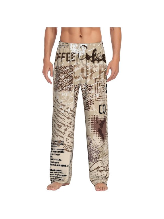 Abstract Coffee Pattern With Letters Men'S Pajama Pants&Lightweight Sleep Pants&Elastic Band Lounge Pants,Soft,Skin-Friendly And Comfortable - X-Large