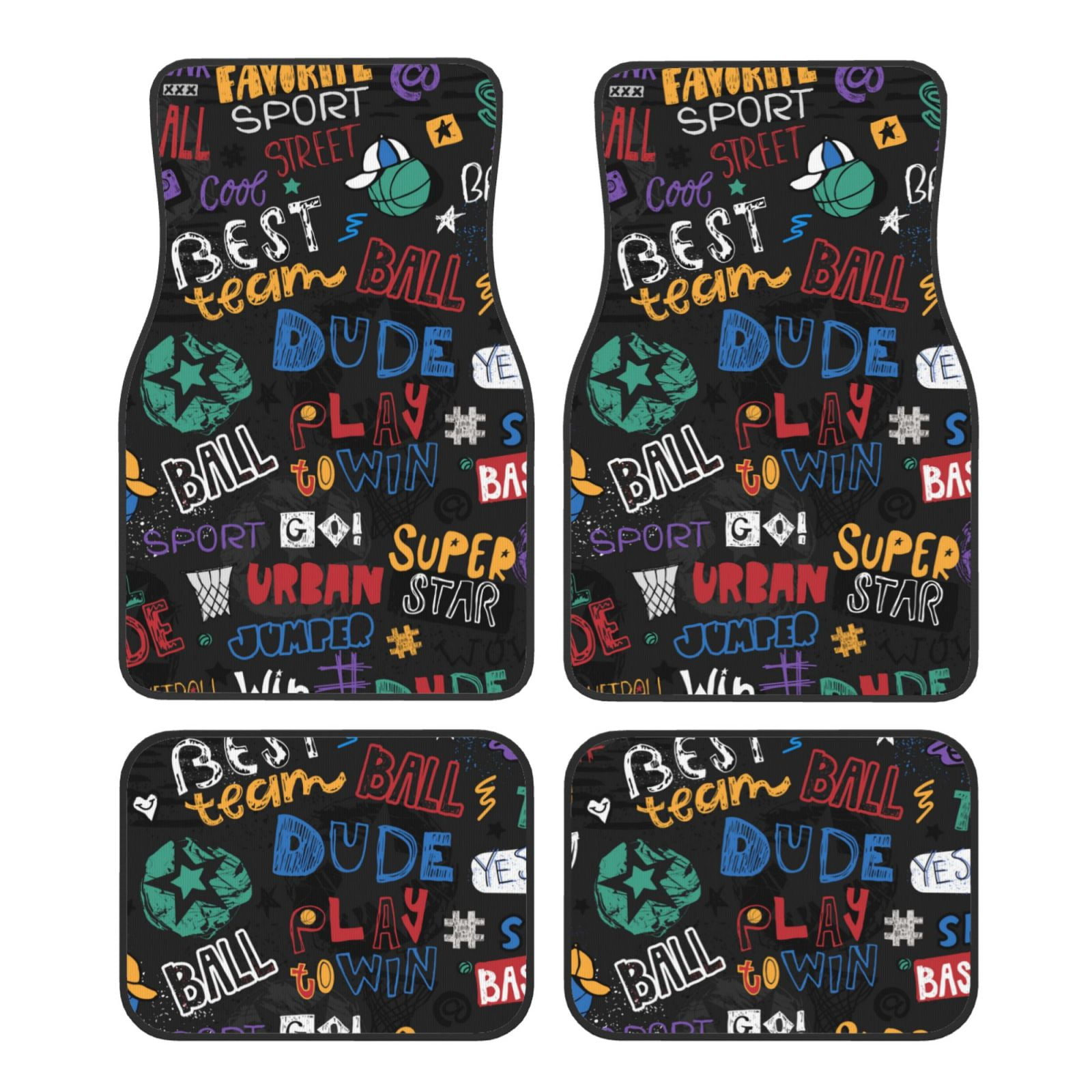 Coaee Basketball pattern Car Foot Mat FourPiece Set AntiSlip Design