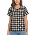 Coaee Black Plaid Heart for Women's Classic Fit T Shirts Short Sleeve V
