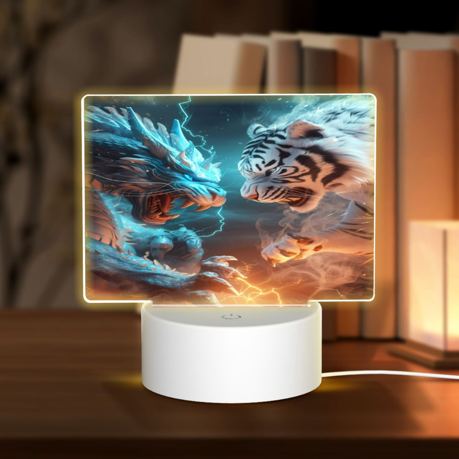 Coaee Blue Dragon And White Tiger for Rectangular Acrylic LED Desk Lamp ...