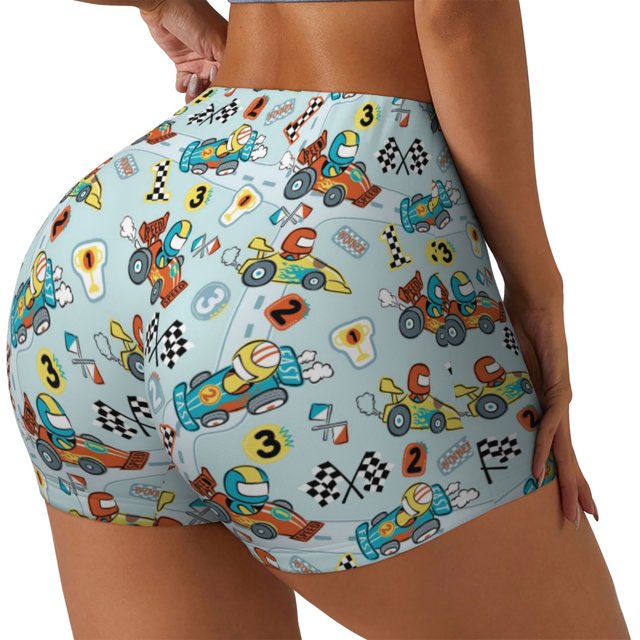Coaee Cartoon Car Racing for Workout Shorts for Women Seamless Soft