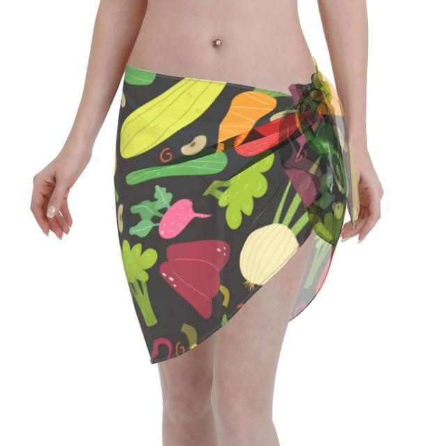 Coaee Cartoon Vegetables Women's Short Sarongs Beach Wrap Sheer Bikini ...