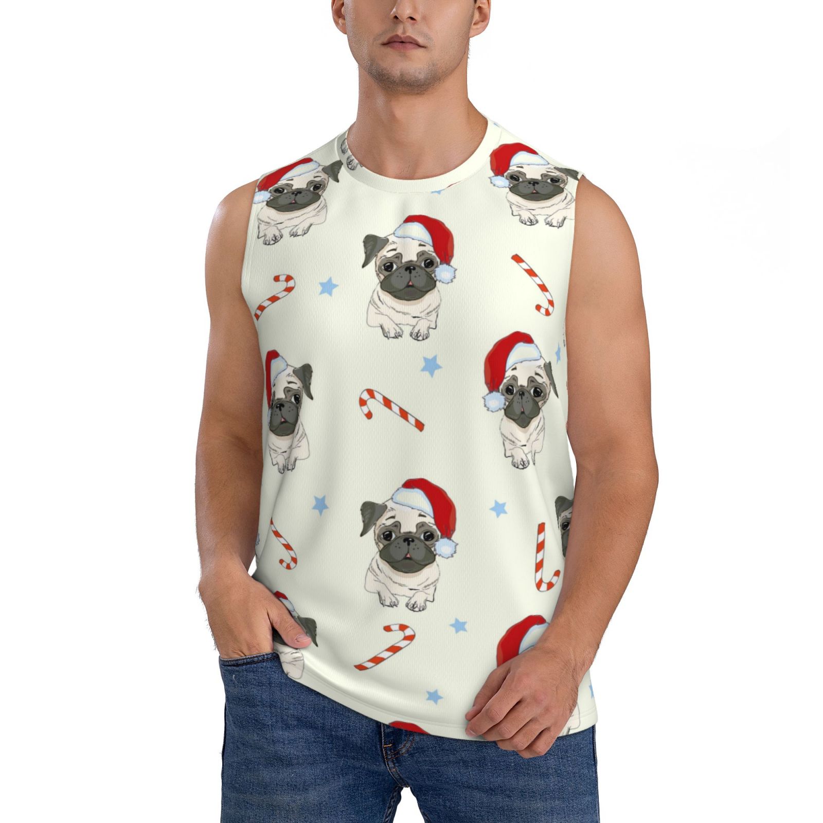 Coaee Christmas Pug Dog Men's Sleeveless T-Shirt with Quick Dry for ...