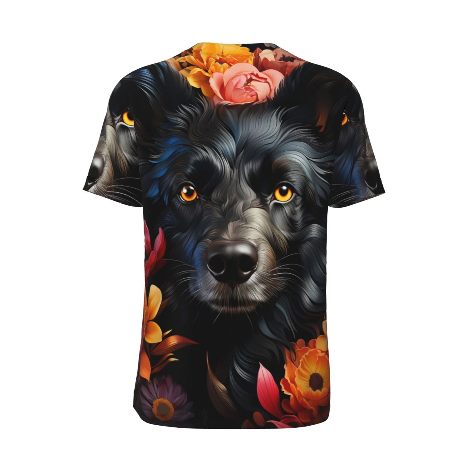 Coaee Colorful Floral Black Dog for Men's Baseball Tshirt Casual Short