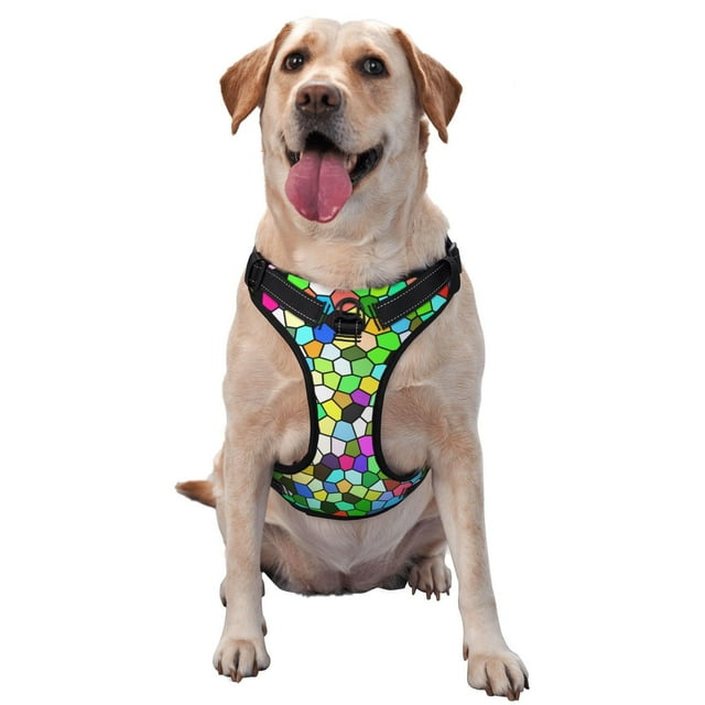 Coaee Colorful Tie Dye Stained Glass Dog Harnesses Vest No-Pull with Traction Rope for Small, Medium and Large Dogs - Small