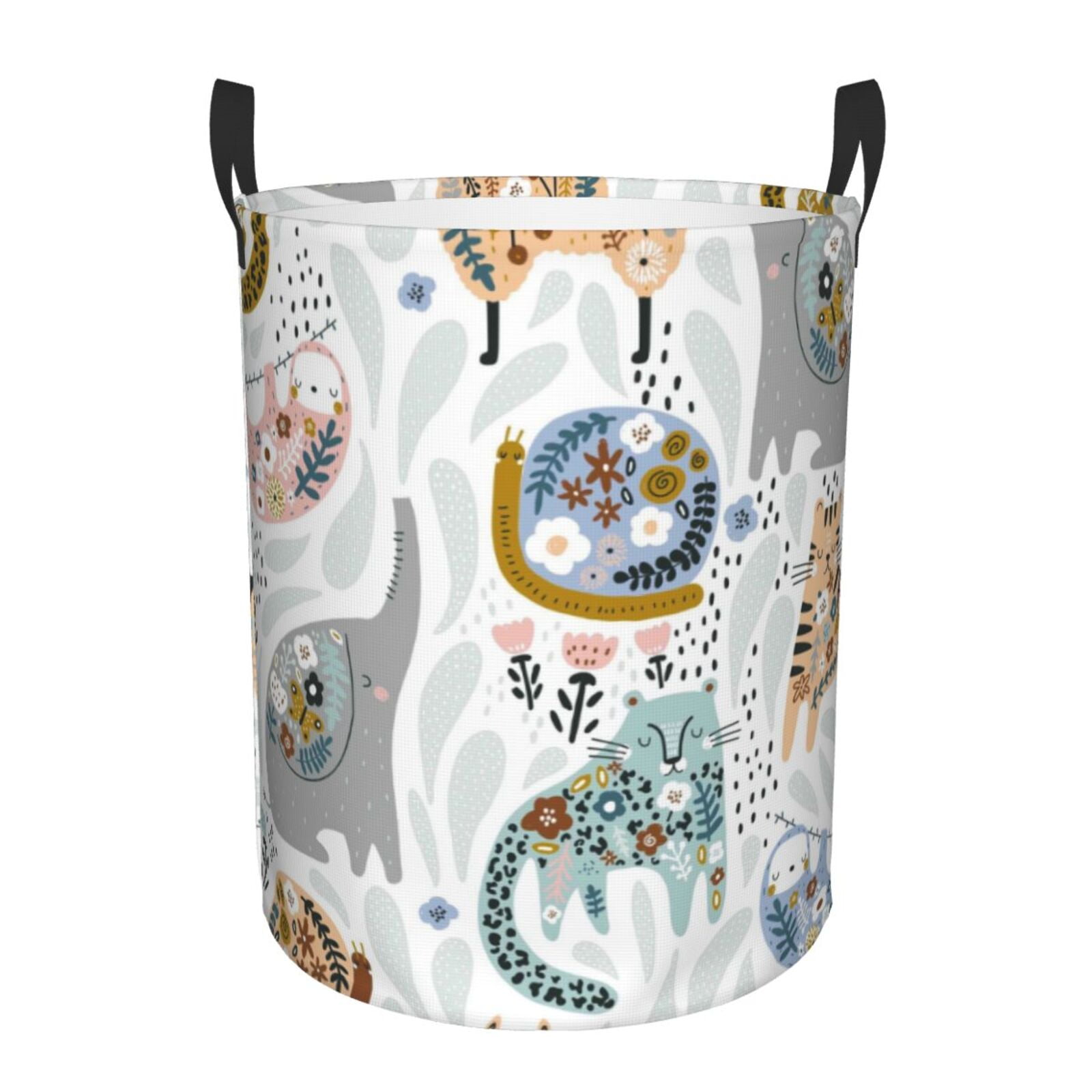 Coaee Cute Colorful Animal Laundry Basket with Handle, Waterproof Round