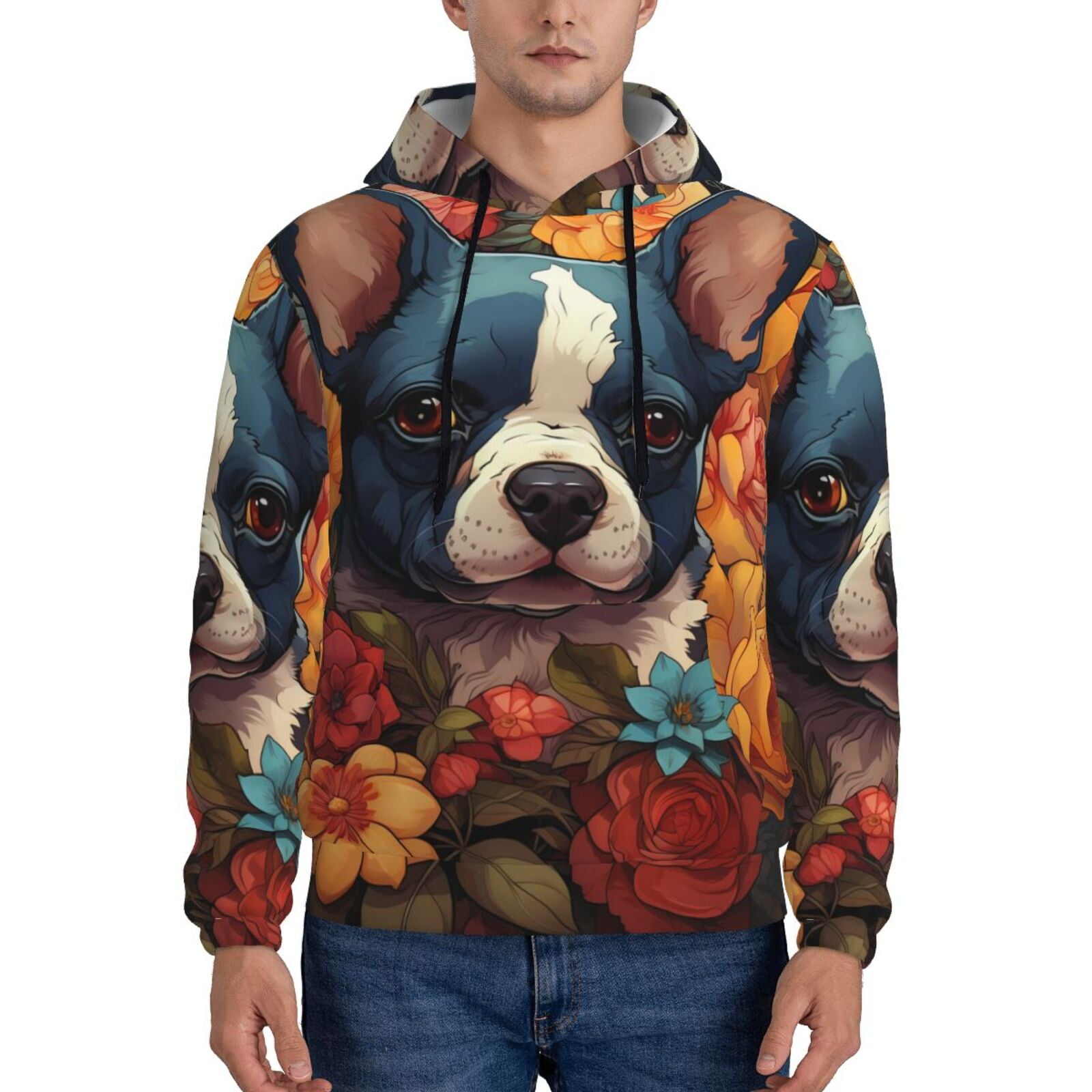 Coaee Cute Colorful Flower French Bulldog for Adult Hoodie Pullover