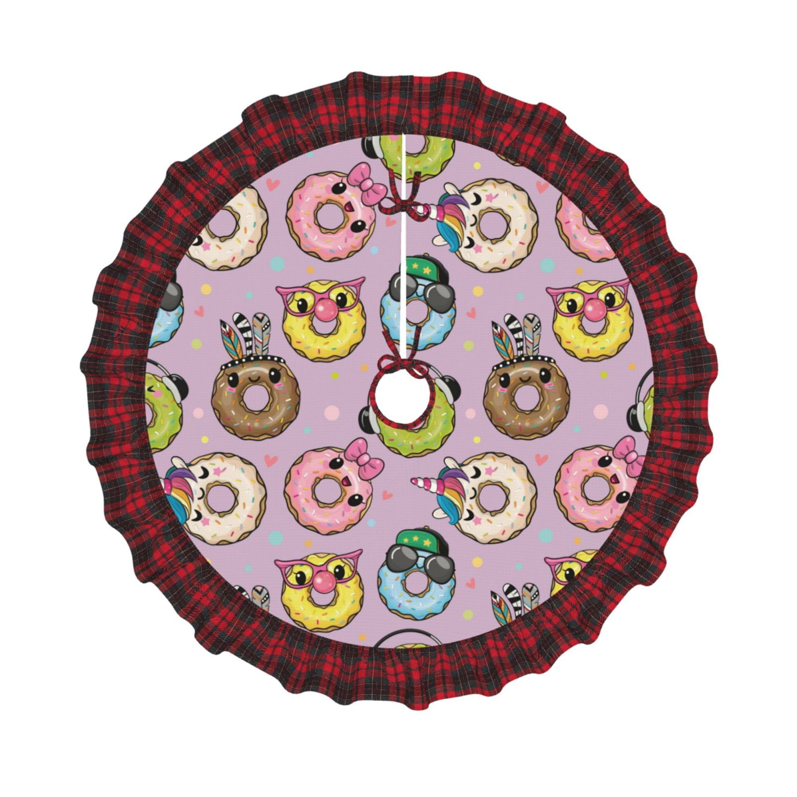 Coaee Cute Donuts for Christmas Plaid Tree Skirt for Xmas Tree, Soft