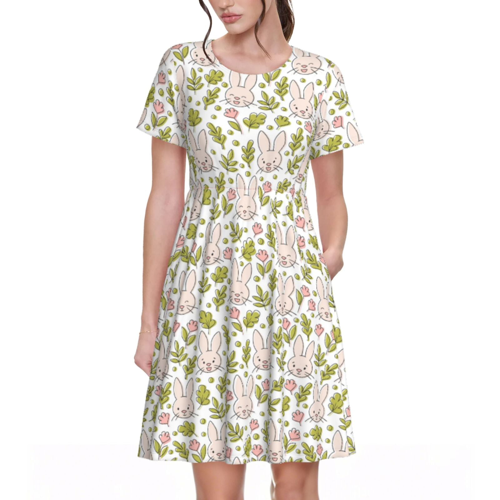 Coaee Cute Rabbit for Casual Dress for Women Short Sleeve Dresses with ...