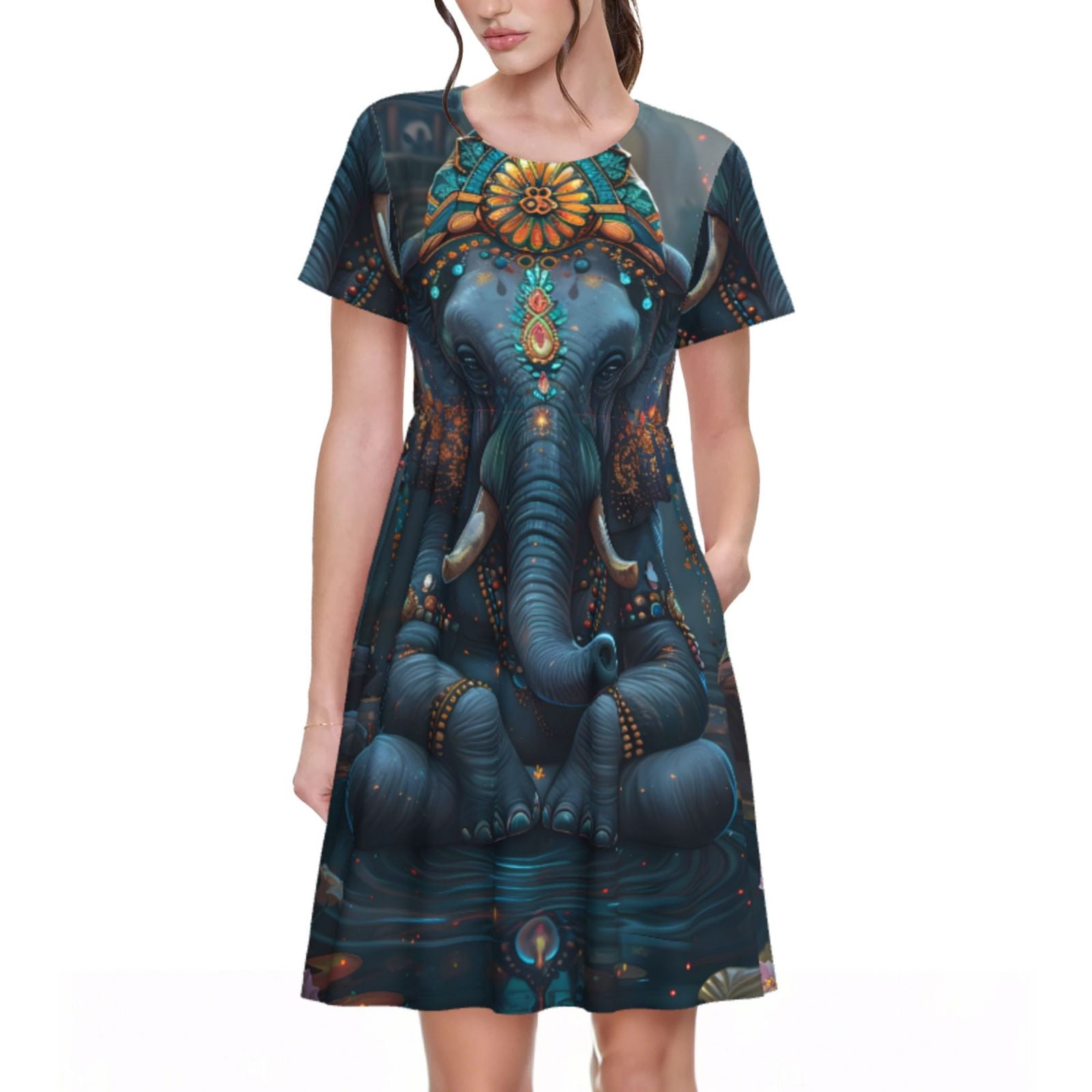 Coaee Exotic Elephant for Casual Dress for Women Short Sleeve Dresses ...