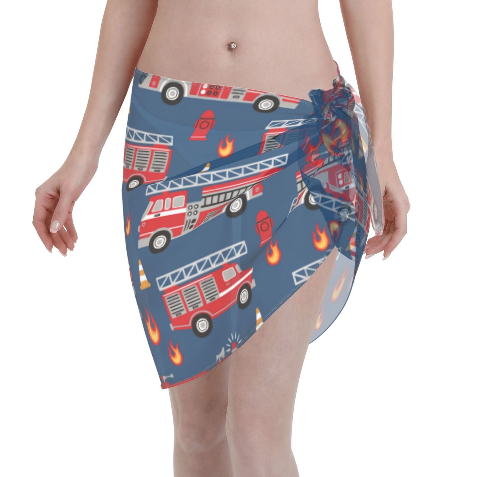 Coaee Fire Truck 1 Women's Short Sarongs Beach Wrap Sheer Bikini Wraps ...