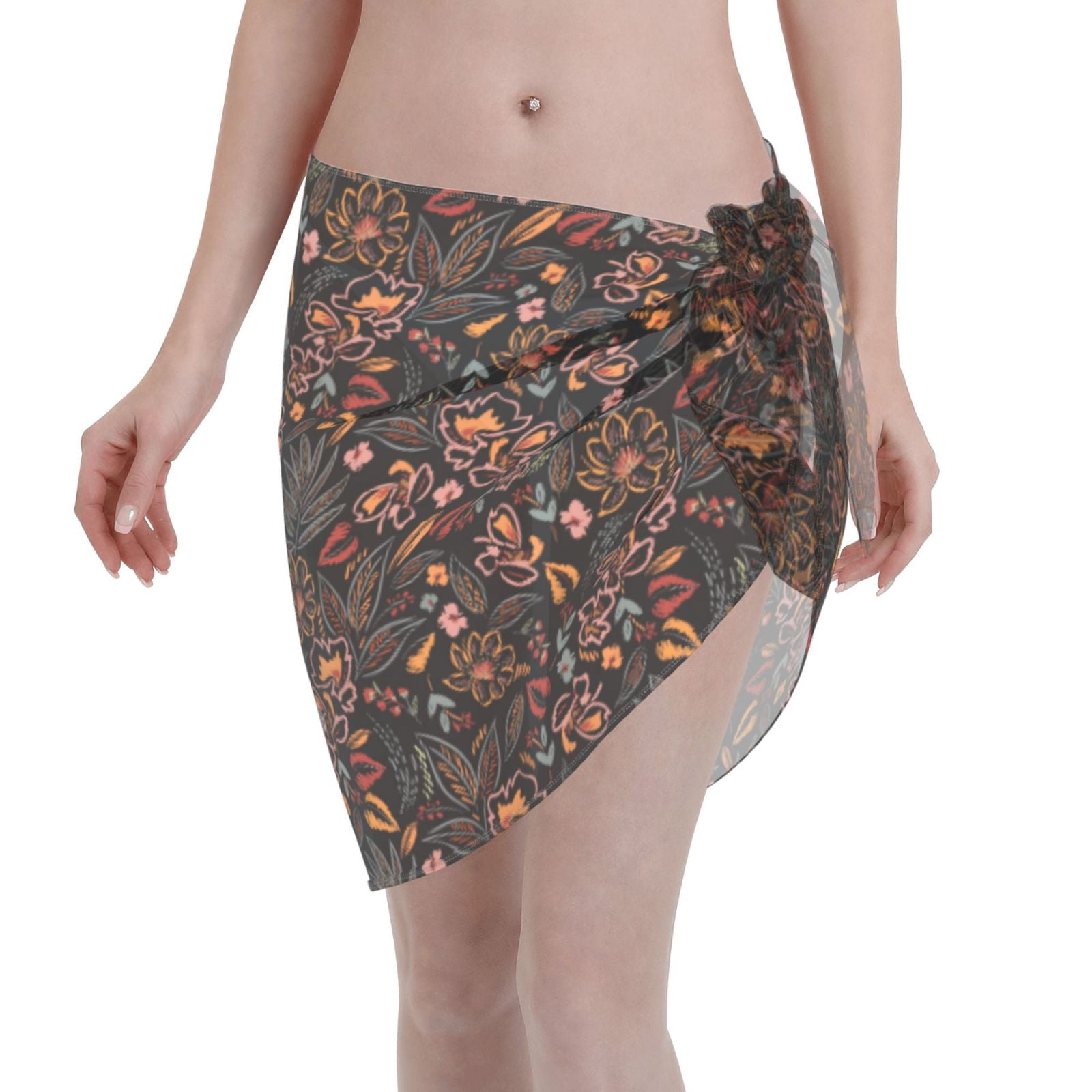 Coaee Floral Women's Short Sarongs Beach Wrap Sheer Bikini Wraps ...
