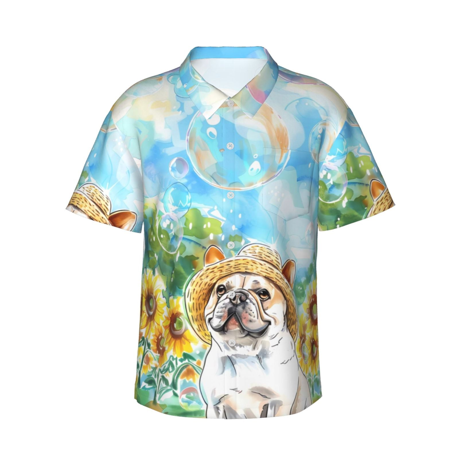 Coaee French Bulldog Sunflowers Bubbles for Men's Hawaiian Shirt Summer