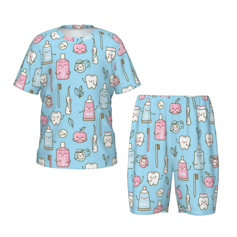 Coaee Funny Cute Teeth for Short Sleeve Pajamas Kids Summer Pjs Children pajamas 2 Piece Pajama set Medium