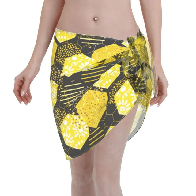 Coaee Geometric Pattern with Bee Women's Short Sarongs Beach Wrap Sheer ...