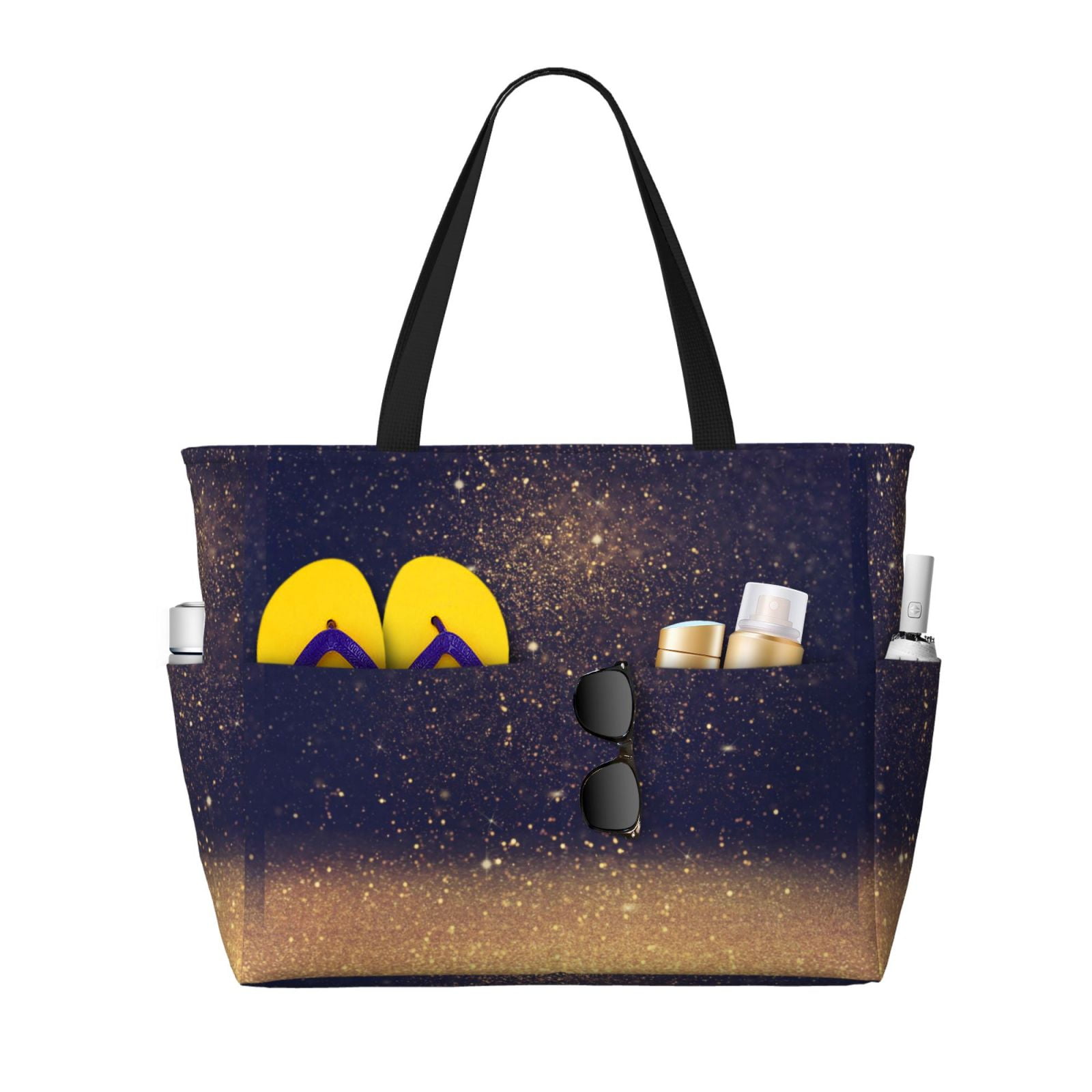 Black and gold beach bag sale