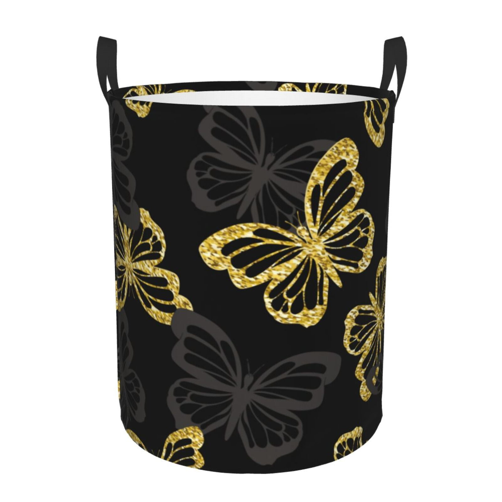 Coaee Golden Glitter Butterflies Laundry Basket with Handle, Waterproof ...