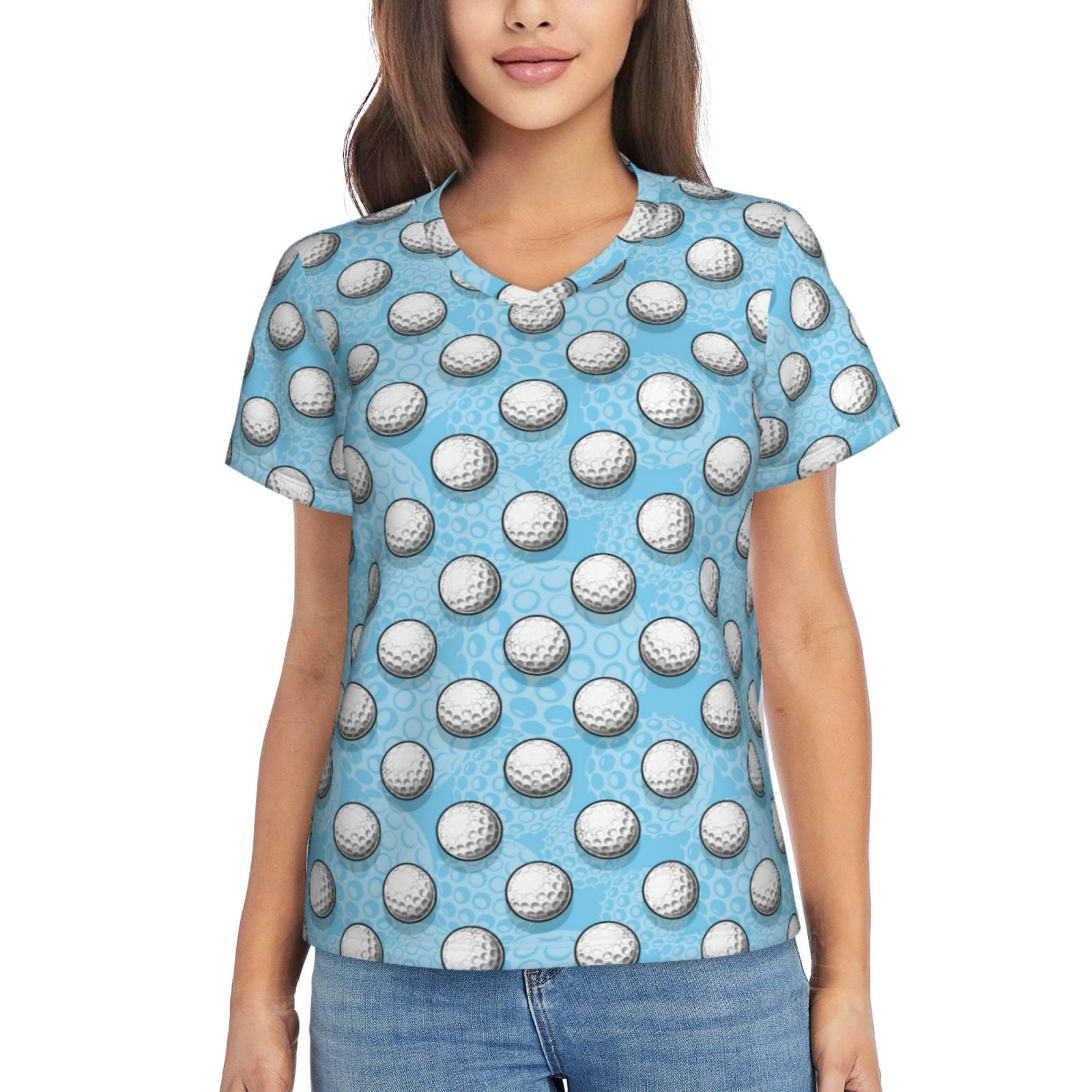 Coaee Golf Balls 1 for Women's Classic Fit T Shirts Short Sleeve V Neck