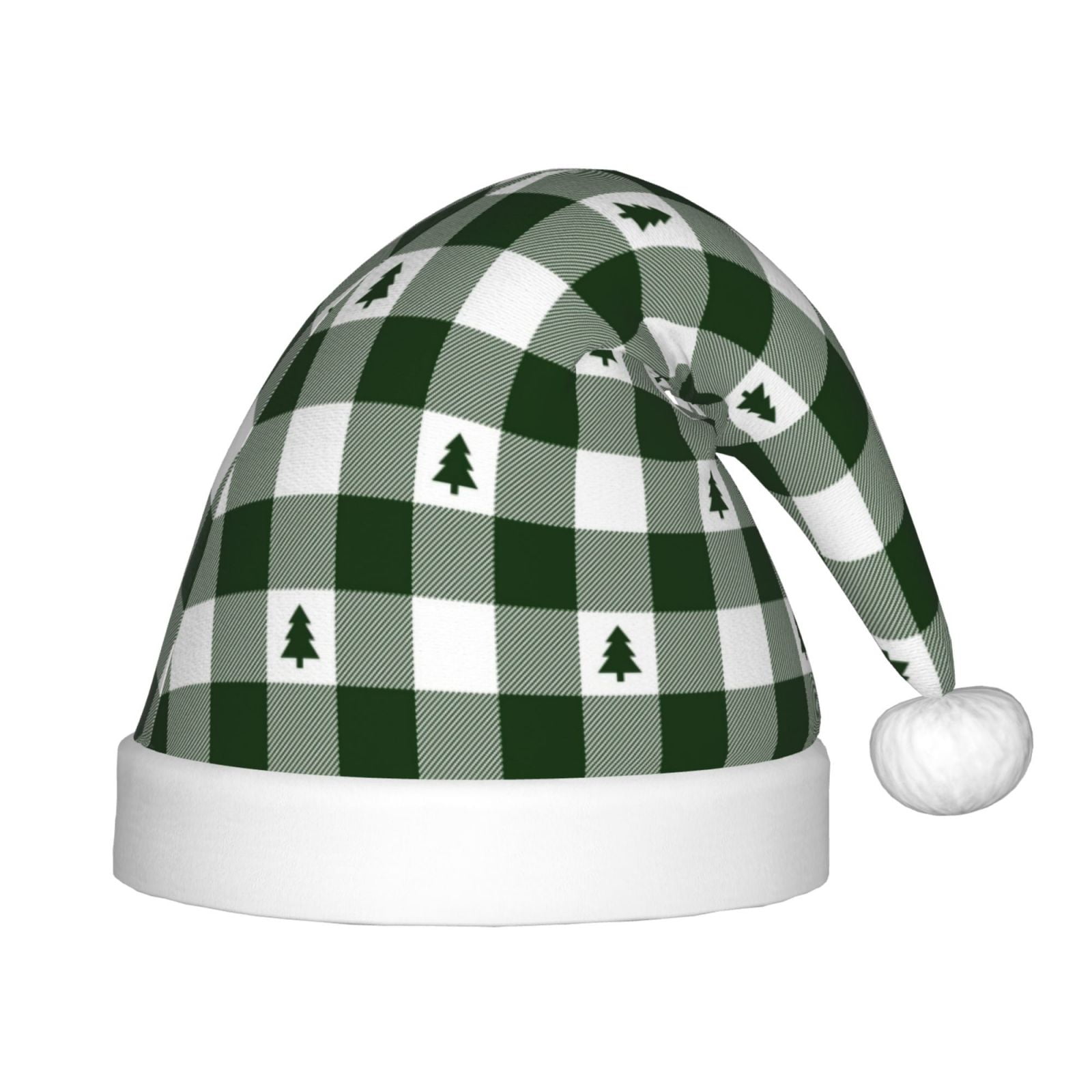Coaee Green White Christmas Tree Lumberjack Plaid for Christmas Hat for Kids Santa Hat Christmas Party Favors for Kids