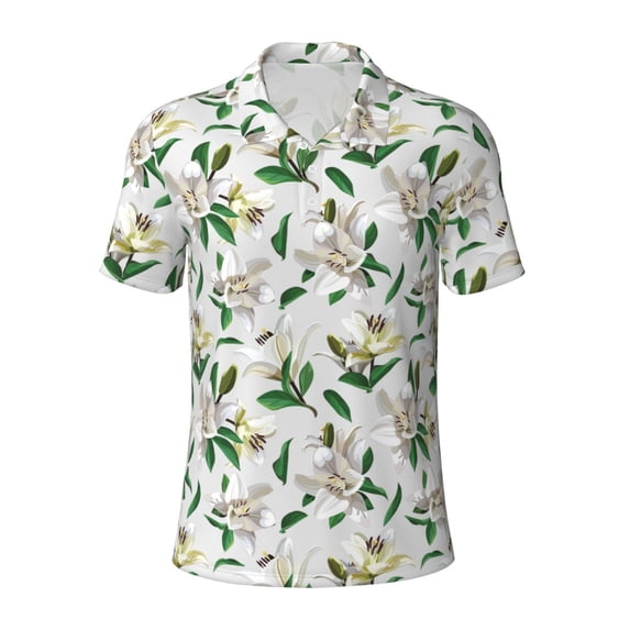 Coaee Lilies Flowers for Men's Short Sleeve Polo Shirt,Men's Polo Shirt Moisture Wicking Dry Fit Performance Athletic Short SleeveX-Large