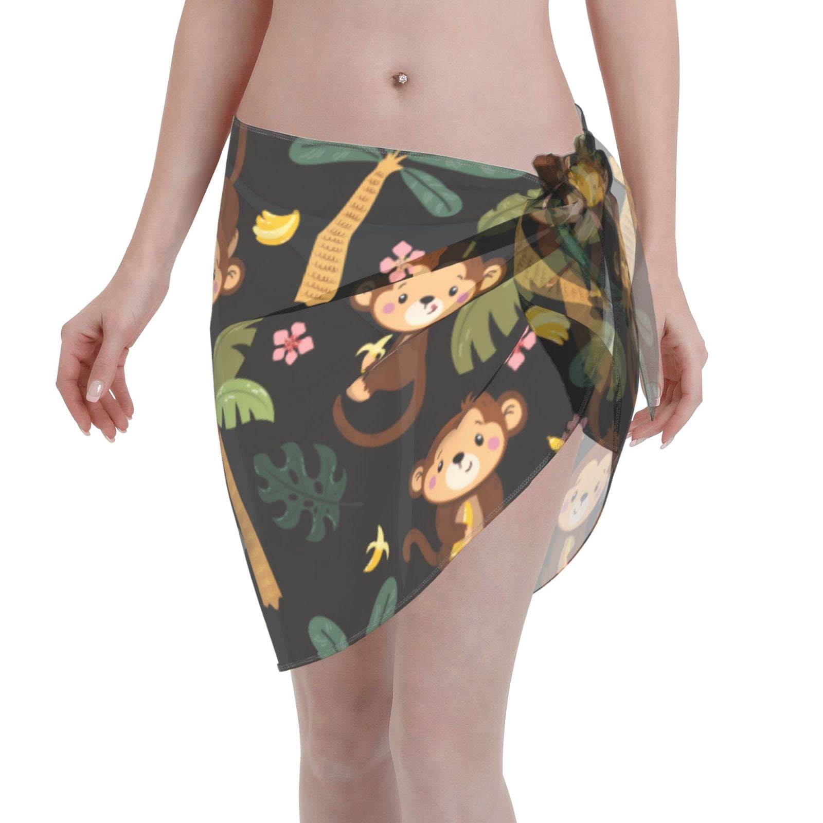 Coaee Monkeys Swinging from Palms Women's Short Sarongs Beach Wrap ...