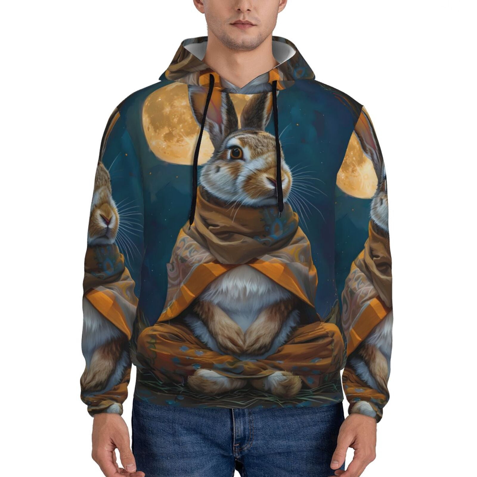 Rare Rabbit Pullover Coaee Moon Night Sky Cute Rabbit for Adult Hoodie Pullover Sweatshirt ...