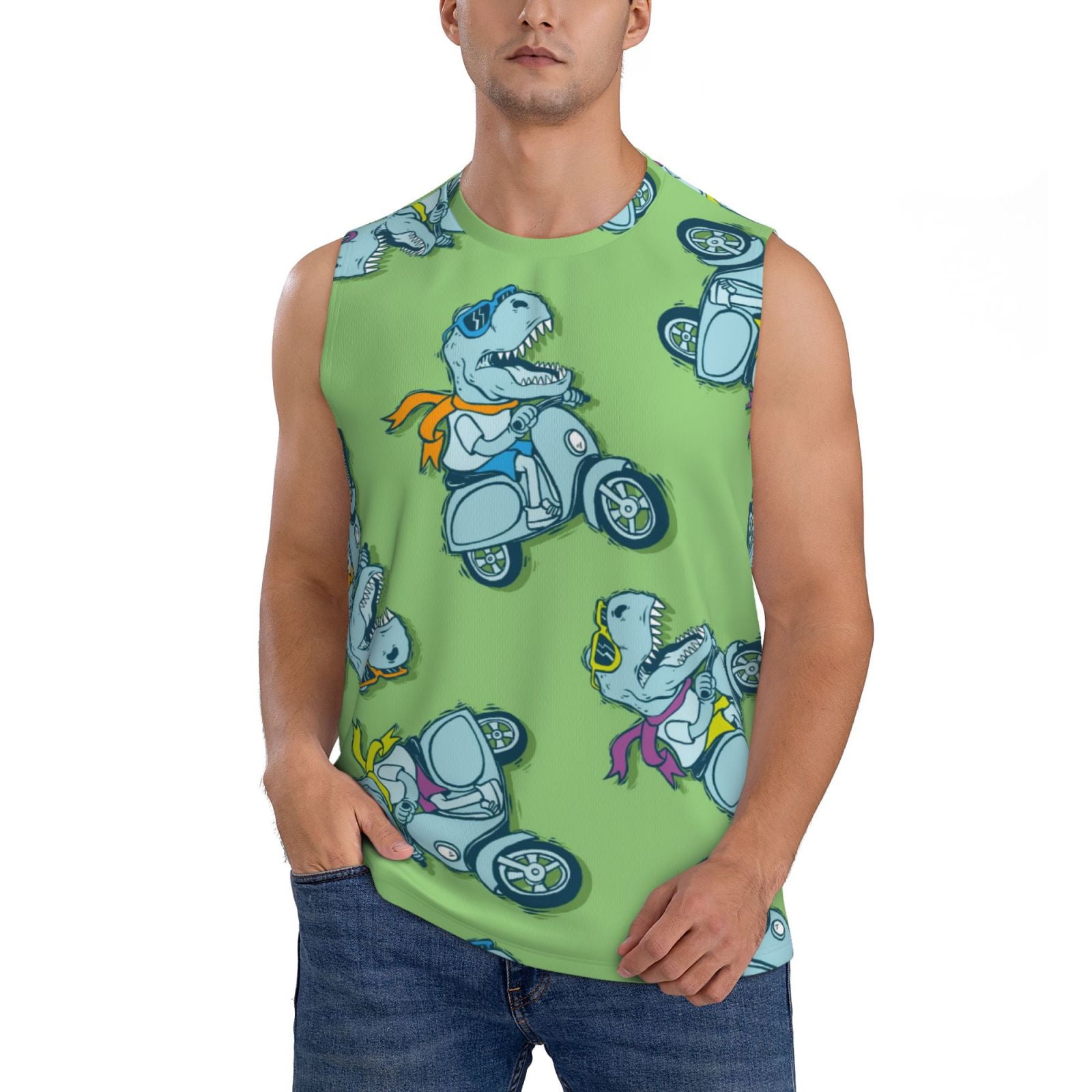 Coaee Motorcycle Riding Dinosaur Men's Sleeveless T-Shirt with Quick ...