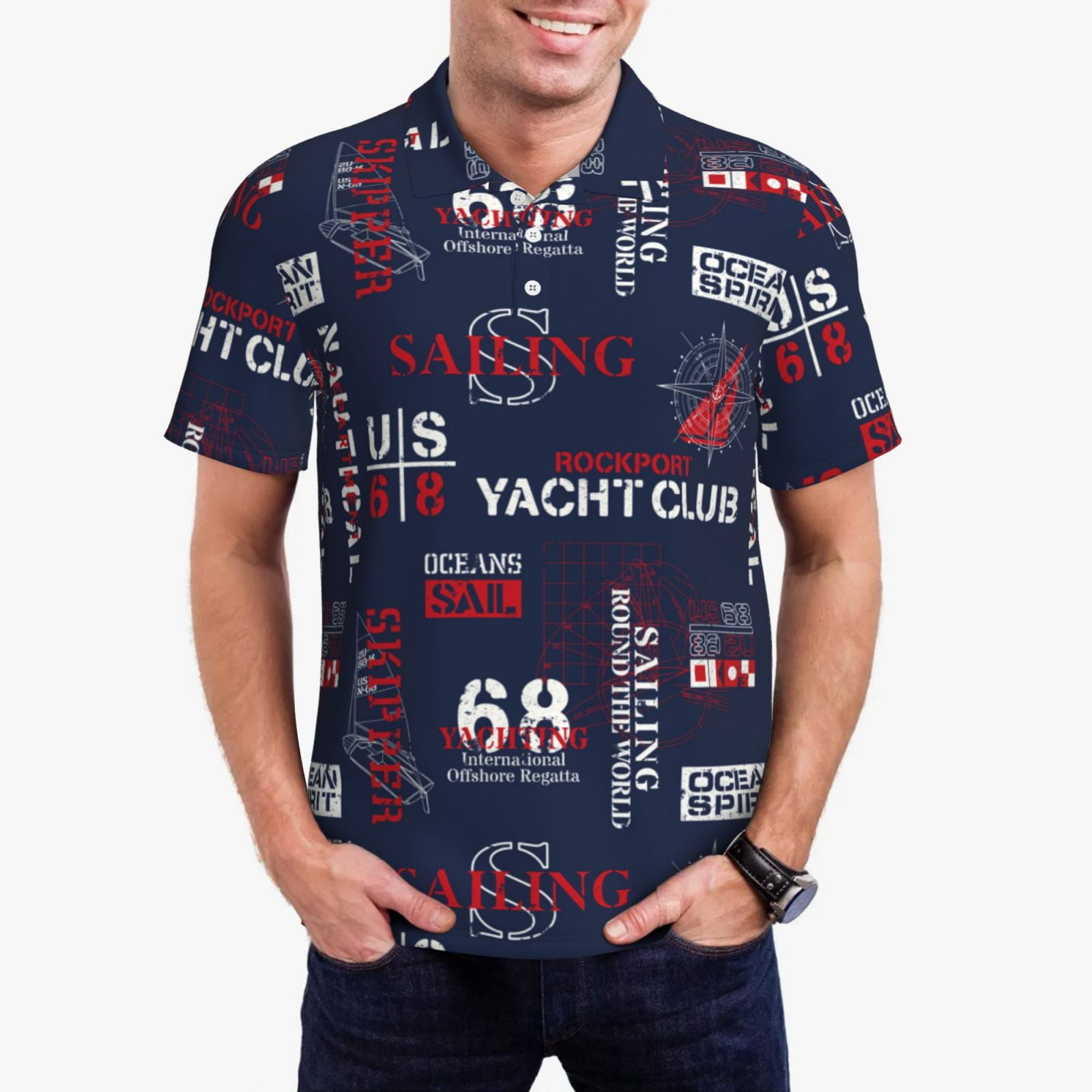 Boating Crew Long Sleeve Polo-Yellow