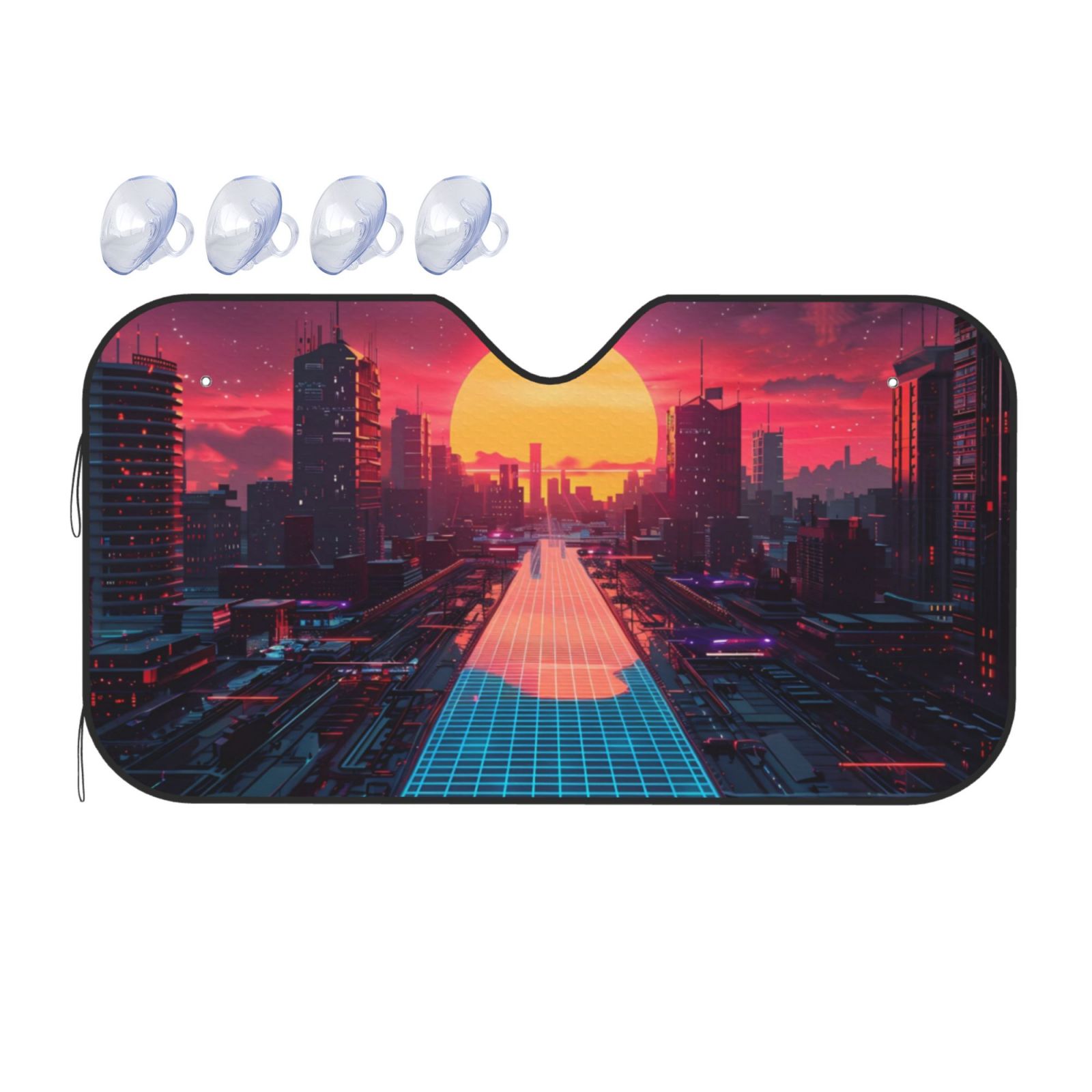 Coaee Neon Sunset Cyberpunk Cityscape for Car Sunshade Windshield Sun ...