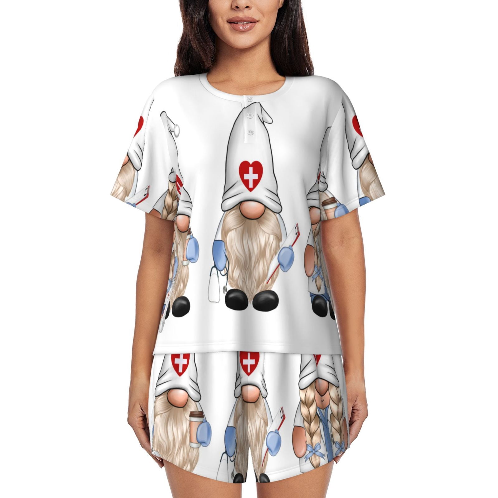 Coaee Nurse doctor gnome for Women's 2 Piece Pajama Sets Ladies Pjs Sets with Pockets-4X-Large