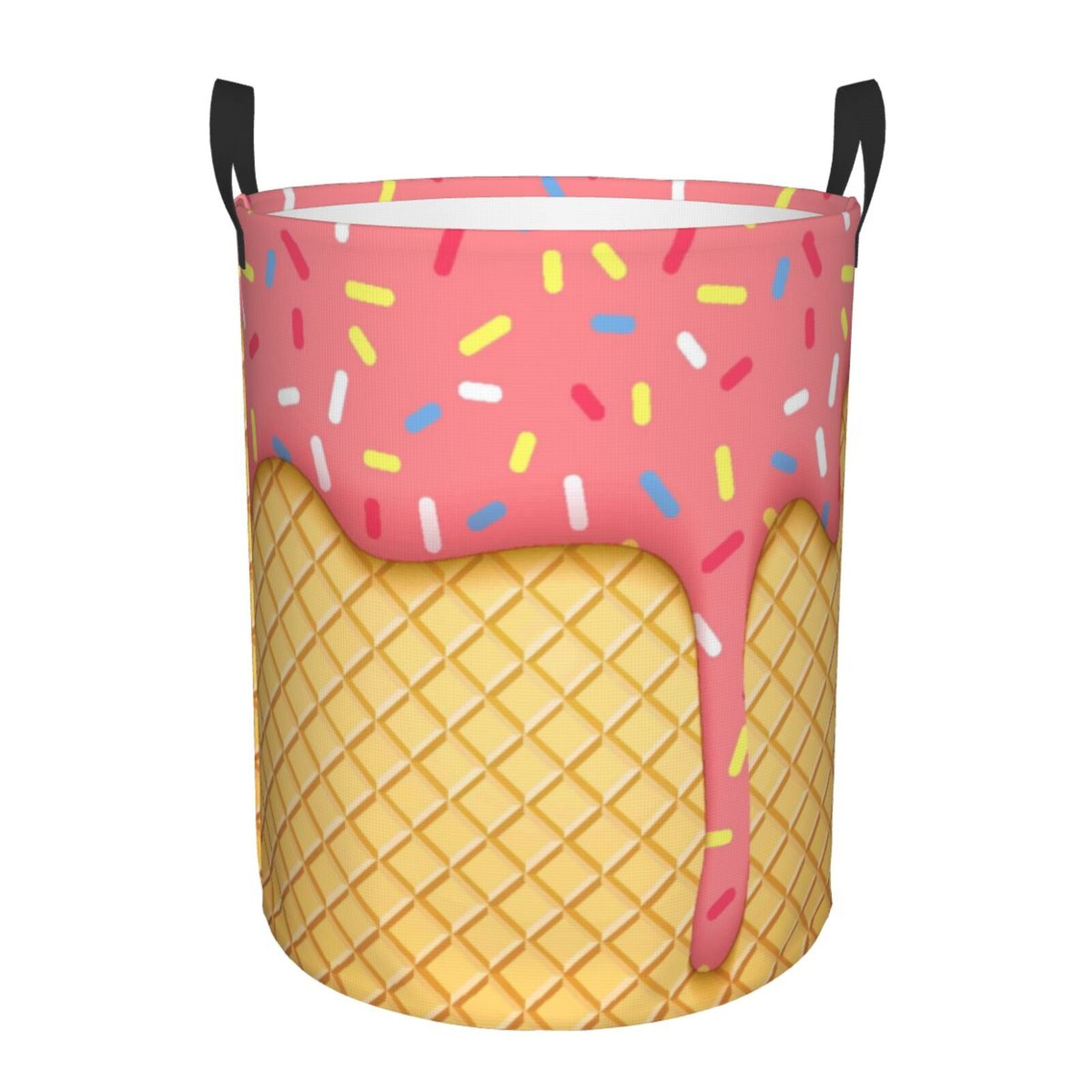 Coaee Pink Ice Cream Laundry Basket with Handle, Waterproof Round